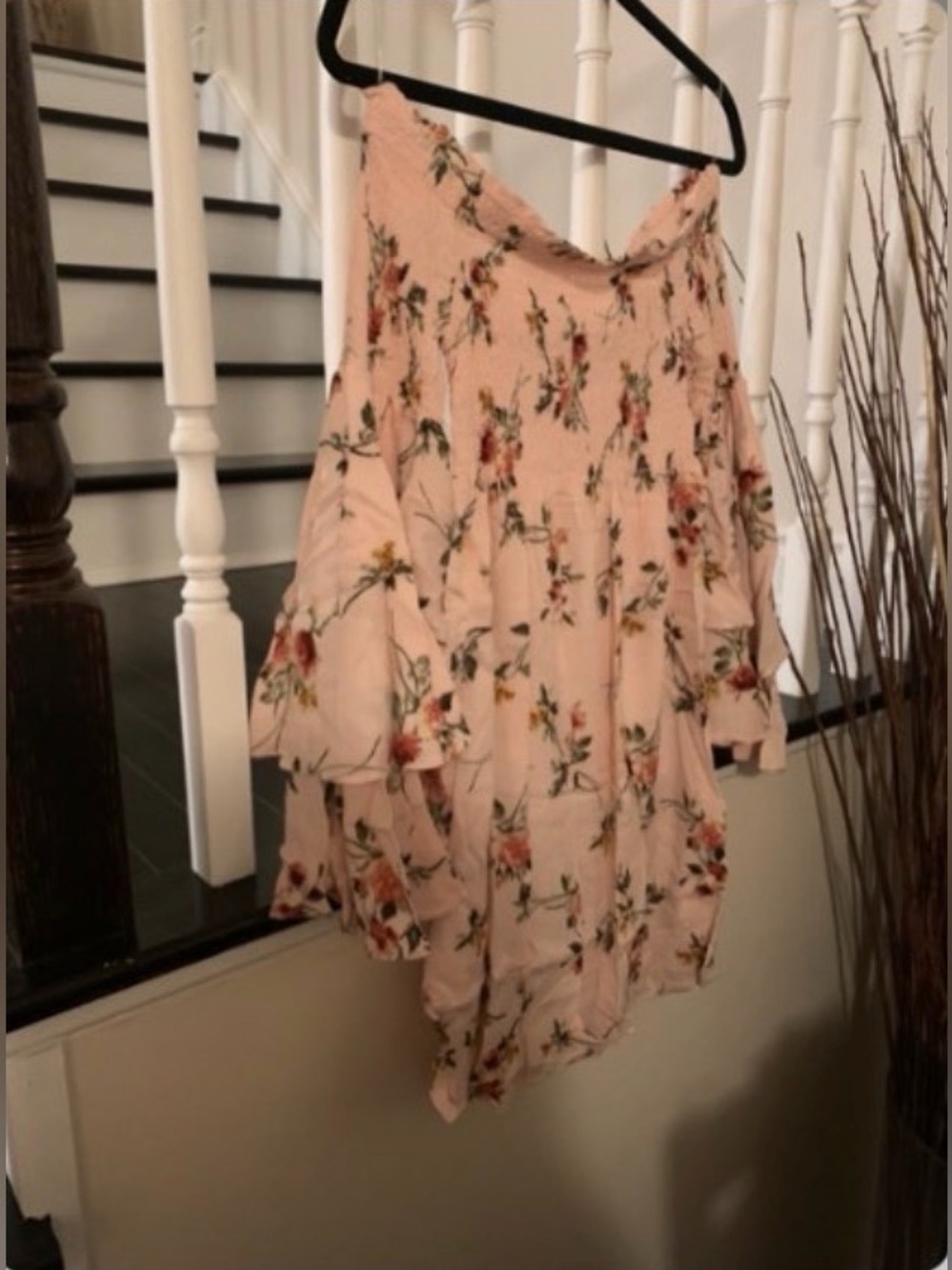 Pink Floral Ruffled Off-Shoulder Dress